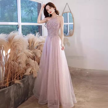 Halternyakú estélyi ruha nőknek – magas derék, hosszú, ujjatlan, poliészter anyag (fő anyag 50–70%)