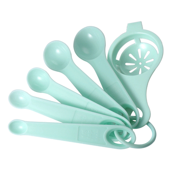 6 részes mérőkanál és tojáselválasztó készlet, műanyag, mérőskálával, sütéshez