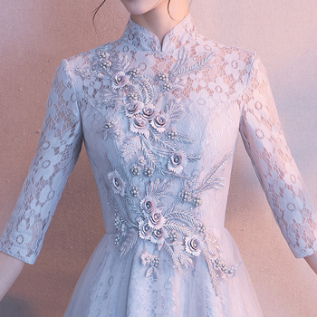 Rochie de seară - talie înaltă, siluetă prințesă, lungă, mâneci jumătate, amestec poliester (70–80% poliester)