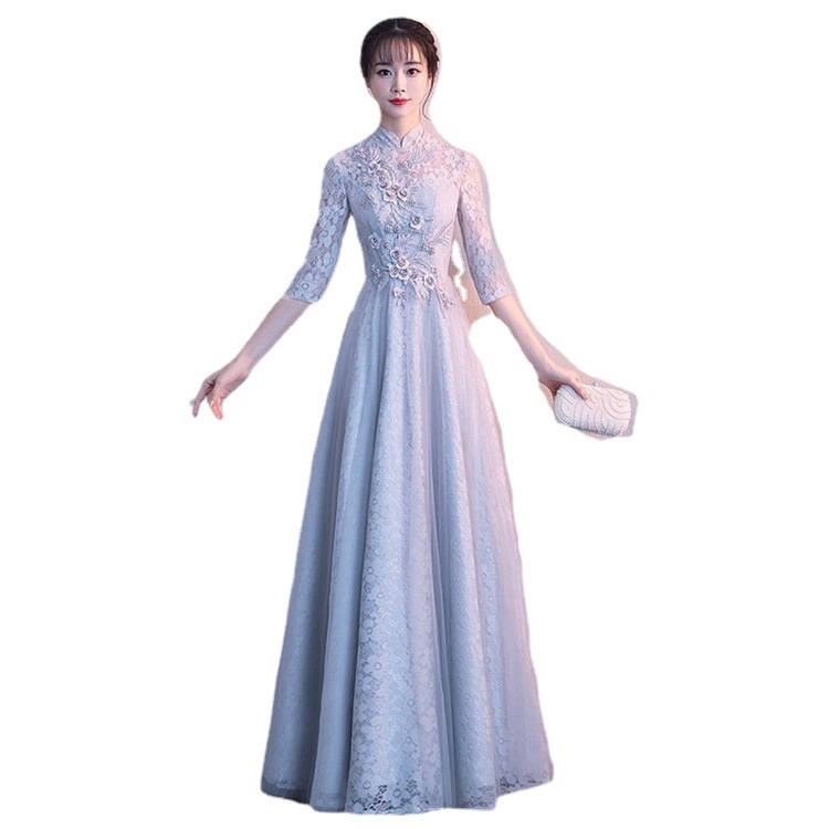 Rochie de seară - talie înaltă, siluetă prințesă, lungă, mâneci jumătate, amestec poliester (70–80% poliester)