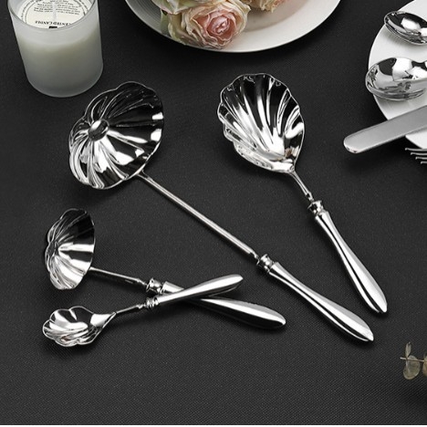 Ковани от 304 неръждаема стомана, тикваобразна дръжка – западни прибори за хранене: нож за маса, вилица за маса, лъжица за маса, малка вилица, малка лъжица; огледално полирани, ръчна изработка