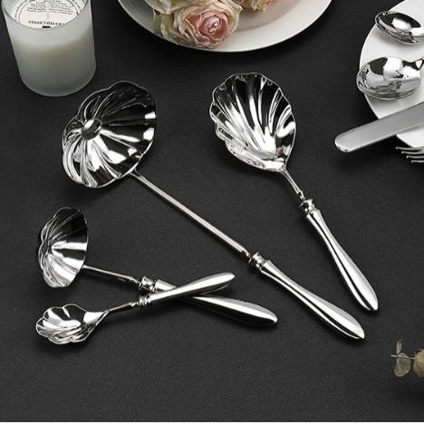 Ковани от 304 неръждаема стомана, тикваобразна дръжка – западни прибори за хранене: нож за маса, вилица за маса, лъжица за маса, малка вилица, малка лъжица; огледално полирани, ръчна изработка