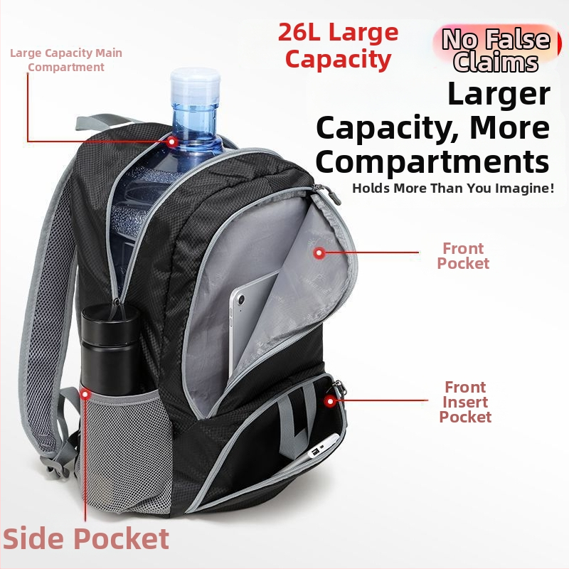 Ľahký skladací batoh z Oxfordovej tkaniny, nepremokavý, proti krádeži, s vreckom na telefón a notebook