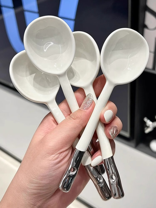 Set de linguri ceramice pentru uz casnic, lingură de supă cu mâner lung, lingură pentru terci de ovăz, design minimalist elegant