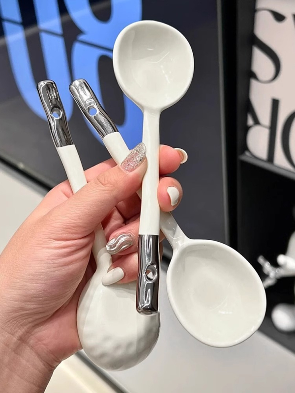 Set de linguri ceramice pentru uz casnic, lingură de supă cu mâner lung, lingură pentru terci de ovăz, design minimalist elegant