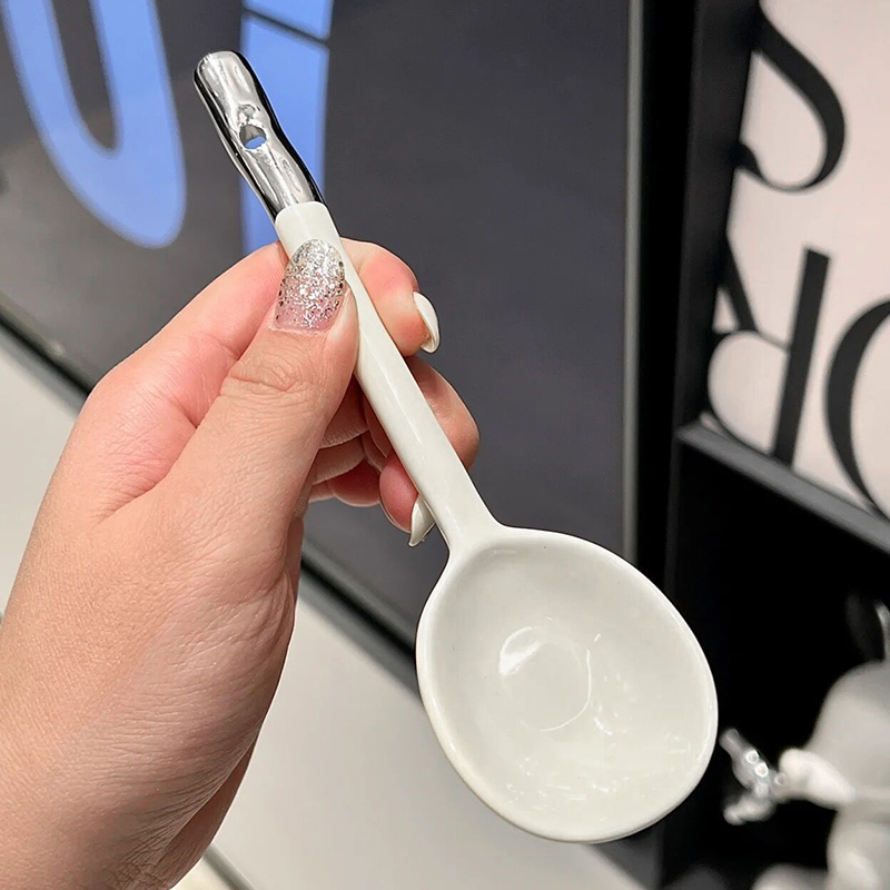 Set de linguri ceramice pentru uz casnic, lingură de supă cu mâner lung, lingură pentru terci de ovăz, design minimalist elegant