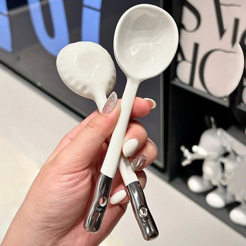 Set de linguri ceramice pentru uz casnic, lingură de supă cu mâner lung, lingură pentru terci de ovăz, design minimalist elegant