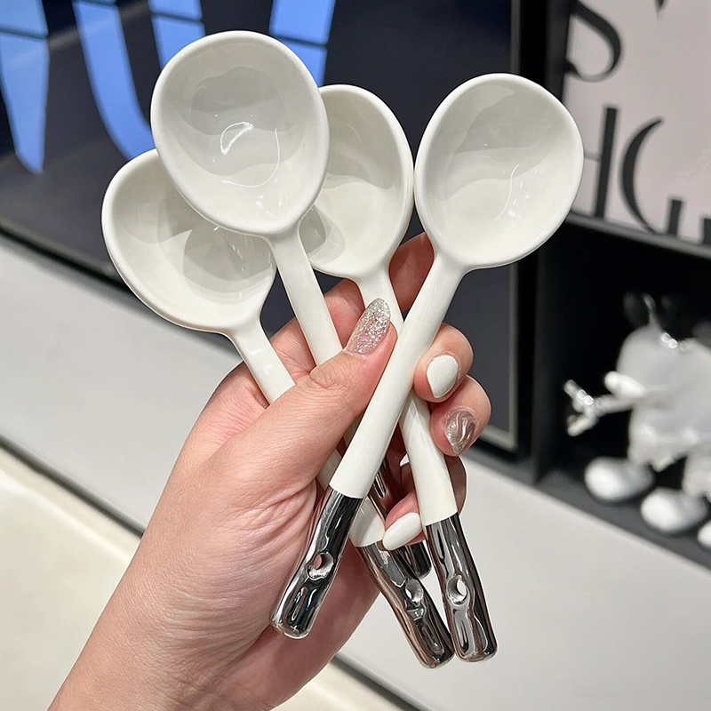 Set de linguri ceramice pentru uz casnic, lingură de supă cu mâner lung, lingură pentru terci de ovăz, design minimalist elegant