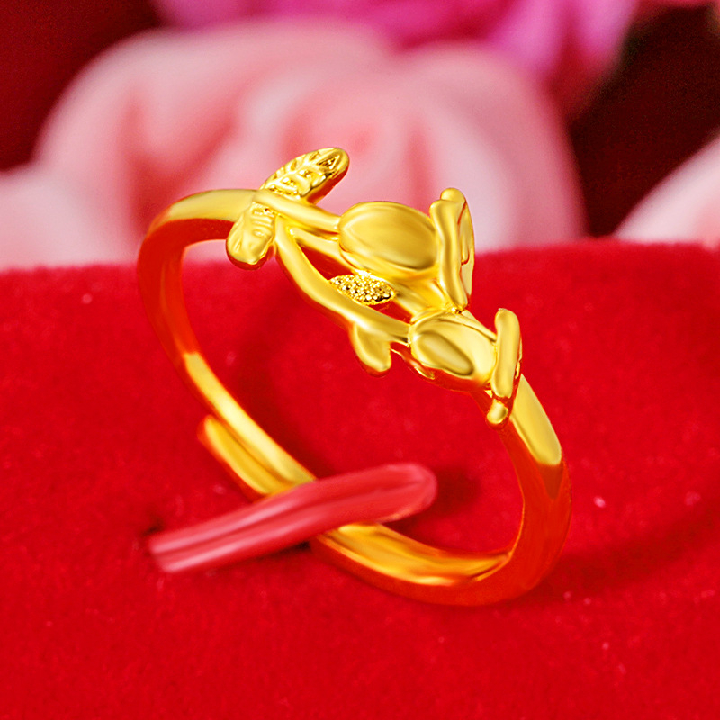 Inel de jad pentru femei – stil național, mozaic cu pietre placate cu aur și design inimă goală