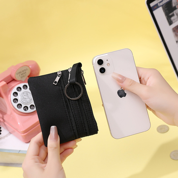 Portofel pentru monede din pânză, stil urban simplu, unisex, căptușeală poliester