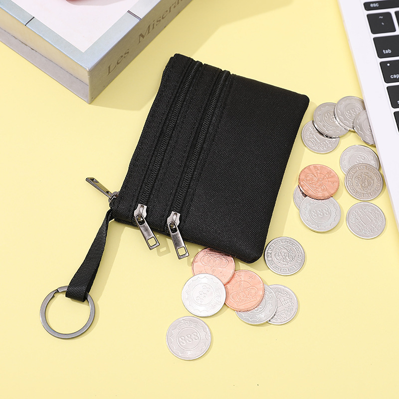 Portofel pentru monede din pânză, stil urban simplu, unisex, căptușeală poliester