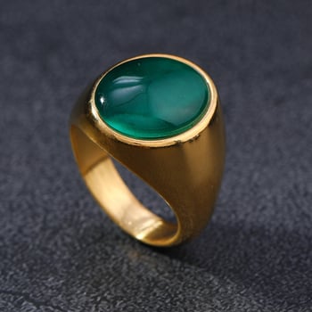 Inel bărbătesc din oțel inoxidabil, cu piatră cat's-eye ovală, design geometric vintage, setat cu pietre