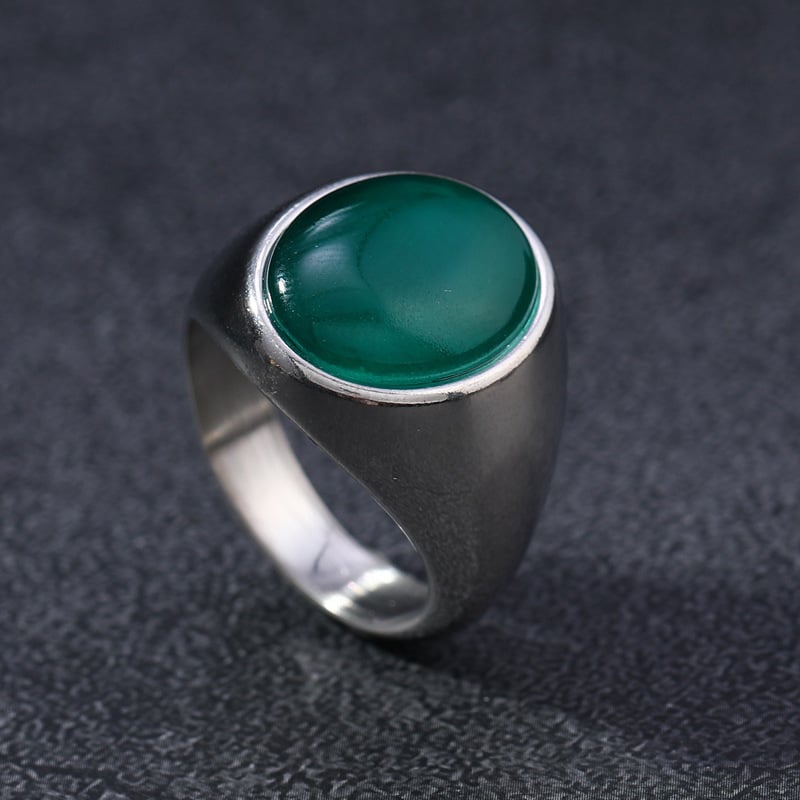 Inel bărbătesc din oțel inoxidabil, cu piatră cat's-eye ovală, design geometric vintage, setat cu pietre