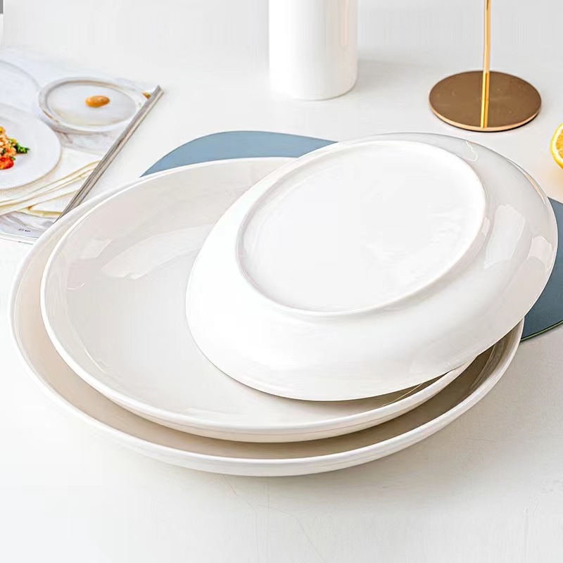 Farfurie plată de porțelan pentru servire, compatibilă cu microundele, finisaj sub glazură, personalizabilă (CY)