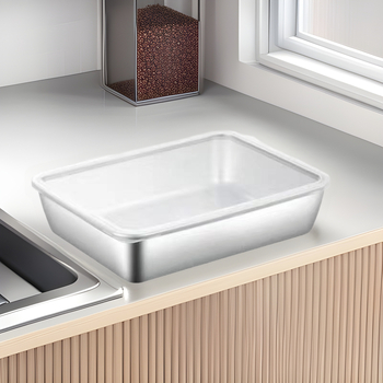 Tavă de pregătire a alimentelor din oțel inoxidabil, pătrată, compatibilă cu microundele, suprafață electroplacată, calitate premium