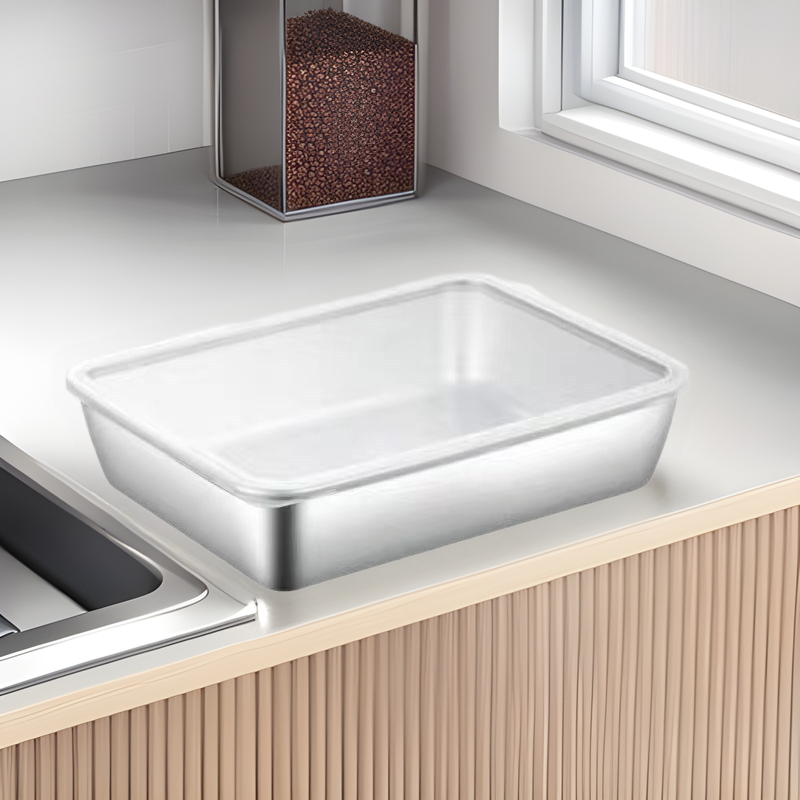 Tavă de pregătire a alimentelor din oțel inoxidabil, pătrată, compatibilă cu microundele, suprafață electroplacată, calitate premium