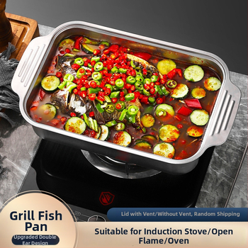 Плоча за грил риба от неръждаема стомана, квадратна, с дръжка за безопасност, електроплакирана повърхност, мултифункционална, за дома и професионално ползване