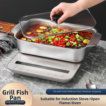 Плоча за грил риба от неръждаема стомана, квадратна, с дръжка за безопасност, електроплакирана повърхност, мултифункционална, за дома и професионално ползване