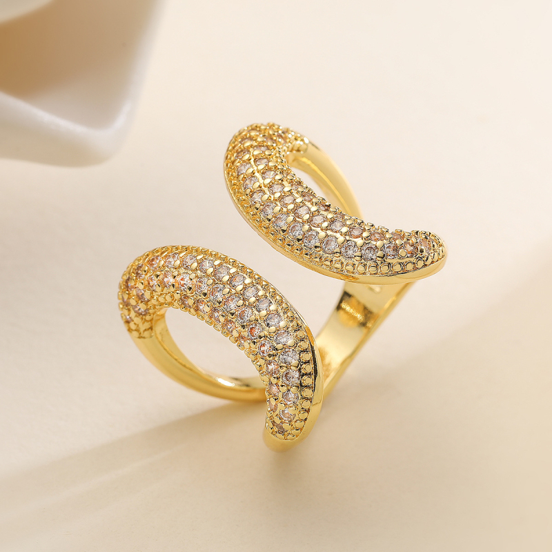 Inel deschis cu geometrie pentru femei, cupru, zirconiu micropavé, vară 2024