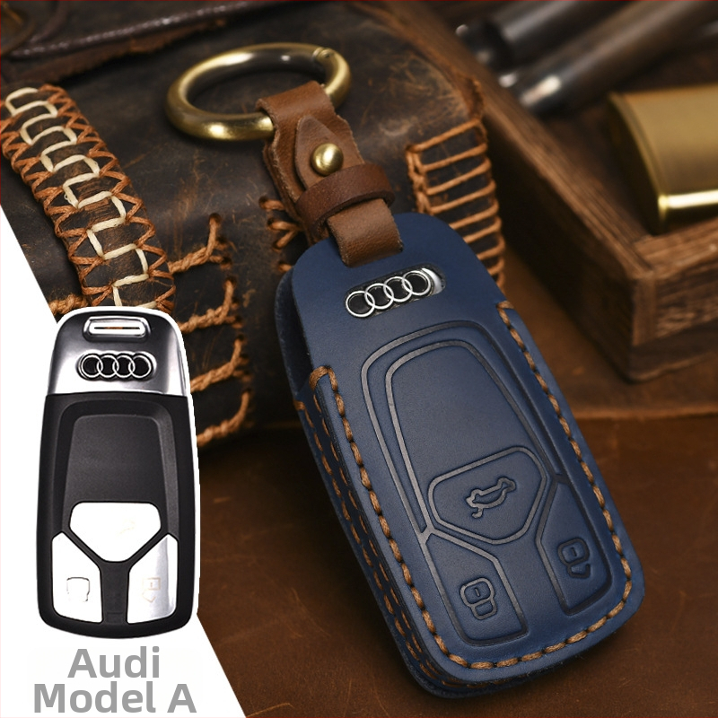 Obal na kľúč od auta – ručne vyrobený z hovädzej kože, retro štýl; kompatibilný s Audi Q5/Q7, možnosť prispôsobenia, licencovaná súkromná značka