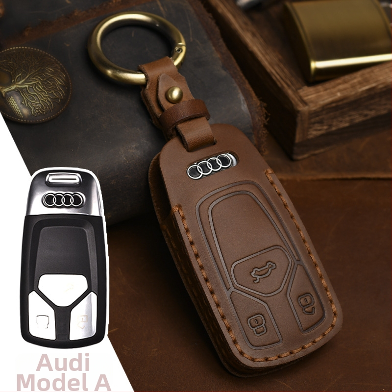 Obal na kľúč od auta – ručne vyrobený z hovädzej kože, retro štýl; kompatibilný s Audi Q5/Q7, možnosť prispôsobenia, licencovaná súkromná značka