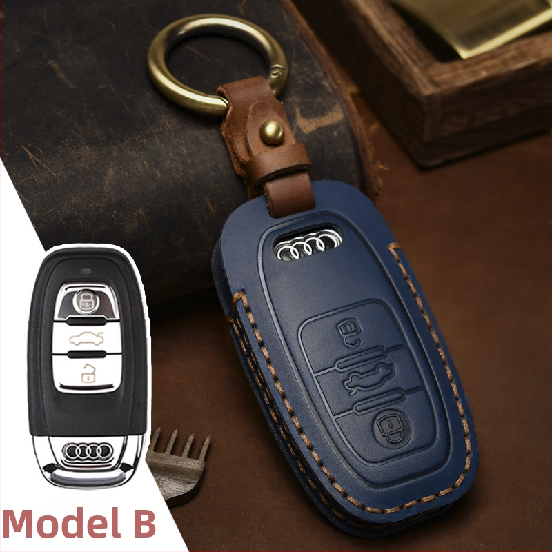 Obal na kľúč od auta – ručne vyrobený z hovädzej kože, retro štýl; kompatibilný s Audi Q5/Q7, možnosť prispôsobenia, licencovaná súkromná značka