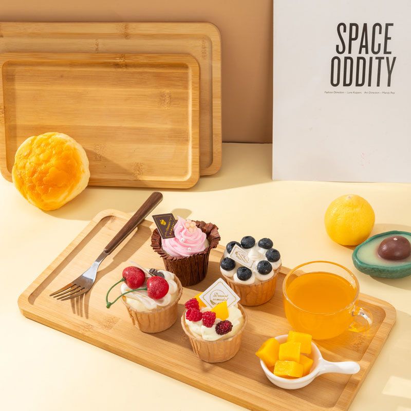 Японски стил дървен поднос, правоъгълна форма, модерен минимализъм, еднотонна повърхност, подходящ за микровълнова печка