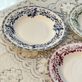 Плитка чиния от керамика с флорална подглазурна украса, кръгла, микровълнова безопасна, персонализируема