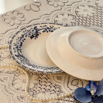 Плитка чиния от керамика с флорална подглазурна украса, кръгла, микровълнова безопасна, персонализируема