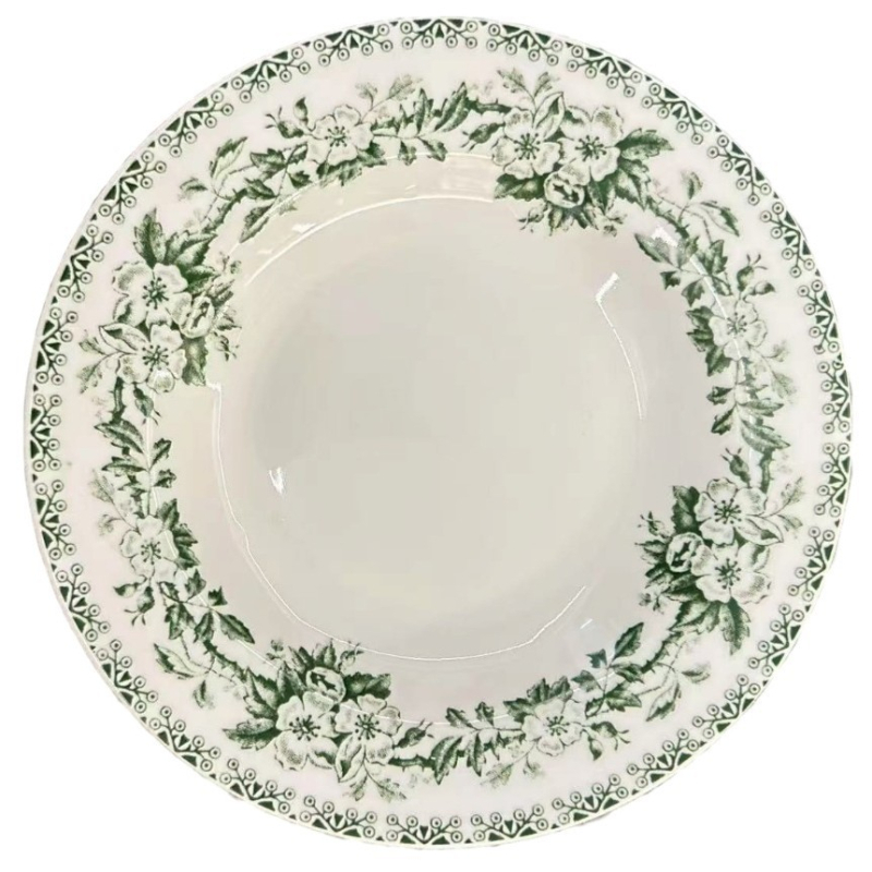 Плитка чиния от керамика с флорална подглазурна украса, кръгла, микровълнова безопасна, персонализируема