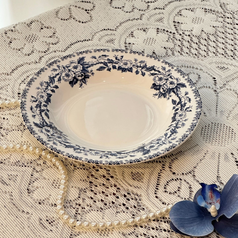 Плитка чиния от керамика с флорална подглазурна украса, кръгла, микровълнова безопасна, персонализируема