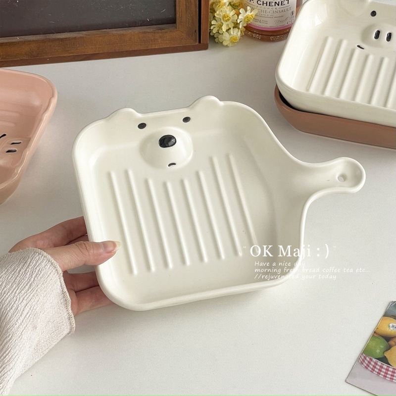 Farfurie de mic dejun din ceramică, formă neregulată, suprafață glazurată, compatibilă cu cuptorul cu microunde, stil proaspăt și drăguț.