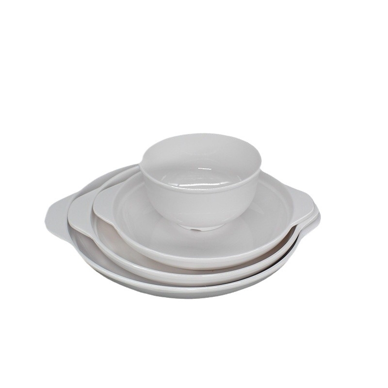 Hongye меламинова чиния с две дръжки, кръгла, повърхностни декали