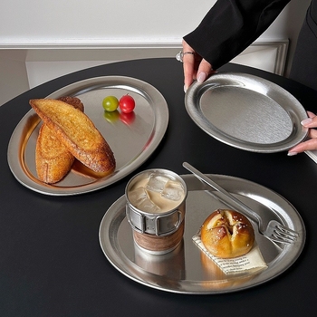 Farfurie plată din oțel inoxidabil, rotundă, stil minimalist modern, suprafață vopsită cu spray, necompatibilă cu cuptorul cu microunde