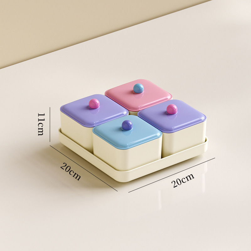 Platou pentru fructe din plastic, cu compartimente și capac, pentru sufragerie; marca Smell your heart, lansare 2024, stil simplu.