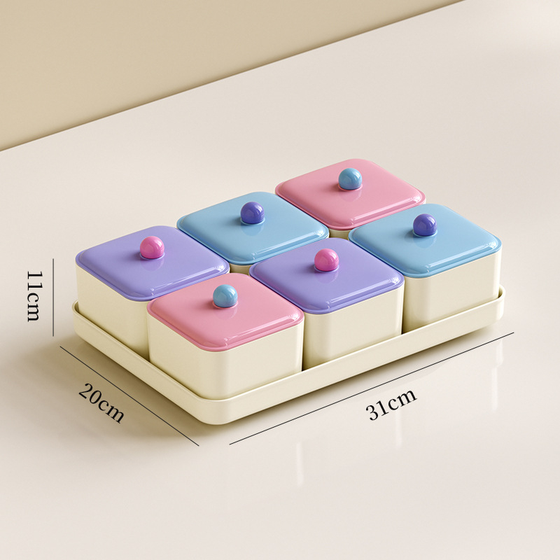 Platou pentru fructe din plastic, cu compartimente și capac, pentru sufragerie; marca Smell your heart, lansare 2024, stil simplu.