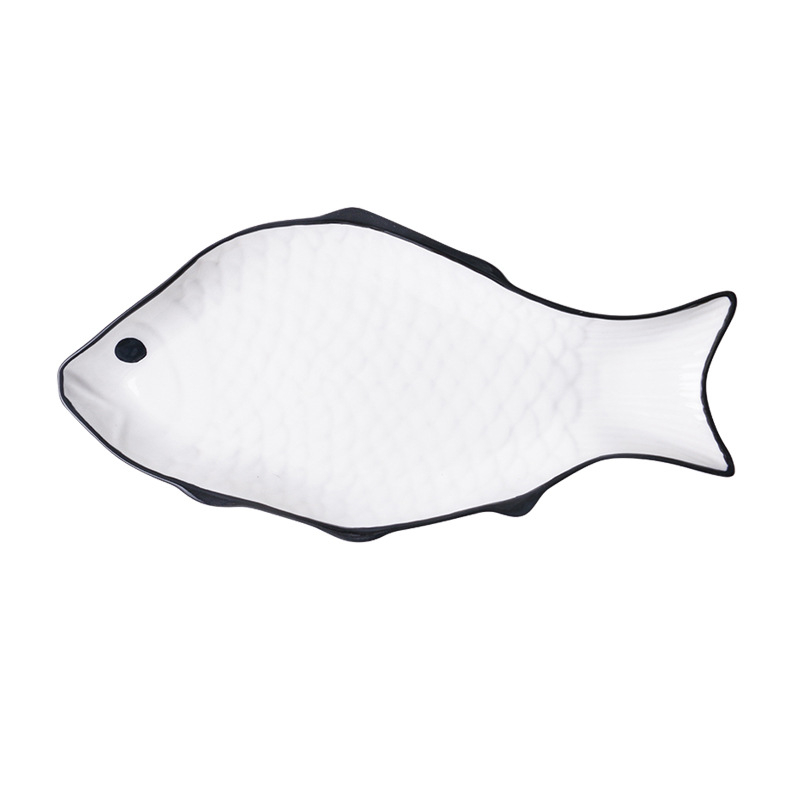 Farfurie în formă de pește din porțelan, veselă creativă și simplă, compatibilă cu cuptorul cu microunde, finisaj sub glazură, calitate de primă clasă, personalizare cu logo disponibil
