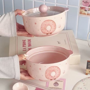 Kerámia tál tésztaételekhez fedővel, két füllel, nagy kapacitású, mikrohullámú sütőben használható