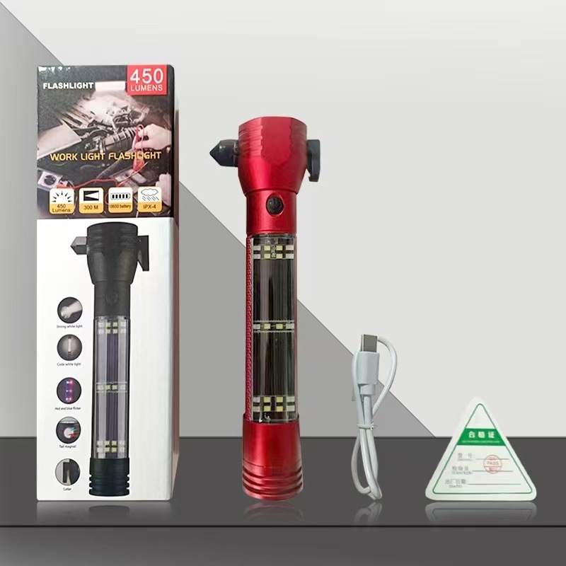 Višenamjenski autosigurnosni alat: čekić za razbijanje prozora, radna svjetiljka, aluminijska legura, 2000 mAh baterija, napajanje putem punjenja, LED + žarulja, ugrađeni power bank, domet 200-500 m