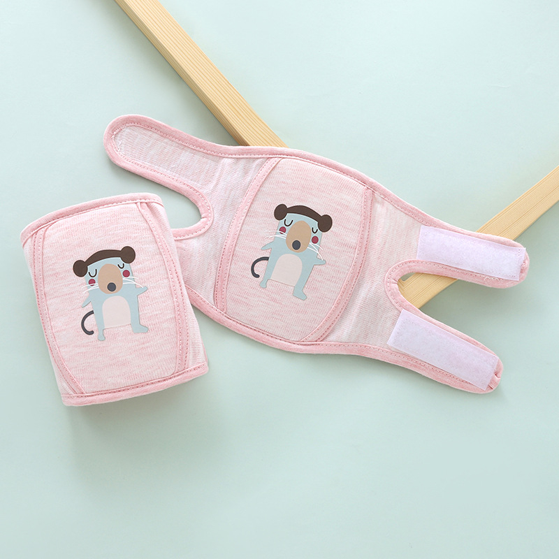 Mini angel térdvédők gyerekeknek, 0-3 évesek, pamut anyag, rajzolt minta, Velcro zárás, esés elleni védelem
