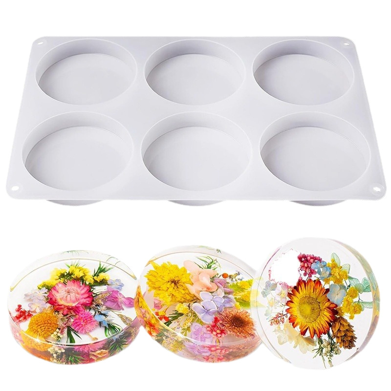 Szilikon poháralátét forma, 6 rekesz, kör alakú korong, gyanta öntéséhez