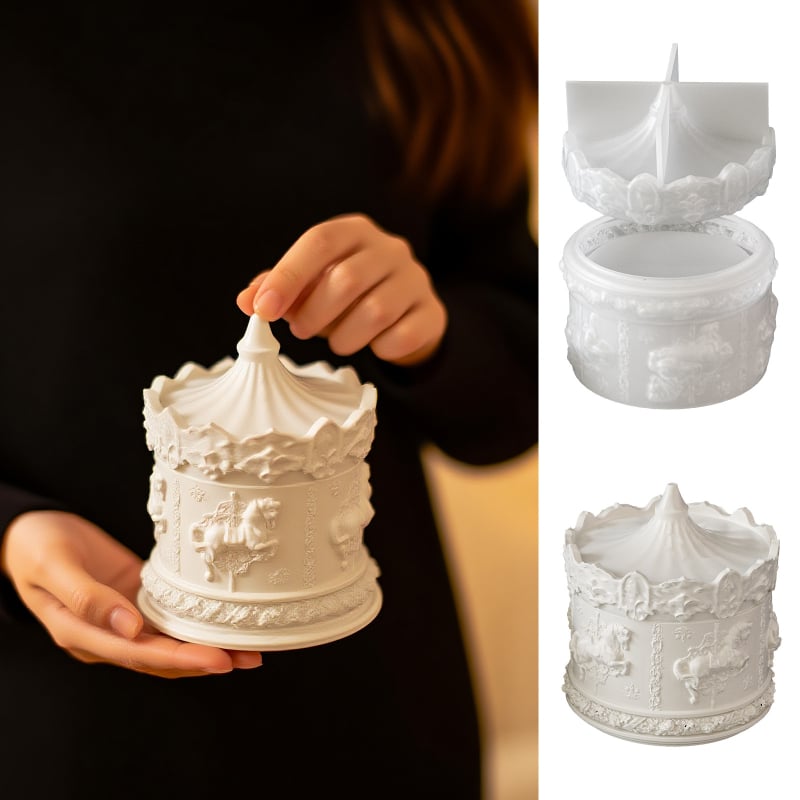 Silicone mold za epoksidnu smolu – kružnog oblika s reljefnim drvenim konjem, moderan minimalistički stil, pogodno za gips i smolu