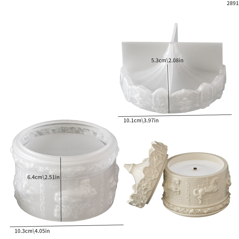 Silicone mold za epoksidnu smolu – kružnog oblika s reljefnim drvenim konjem, moderan minimalistički stil, pogodno za gips i smolu