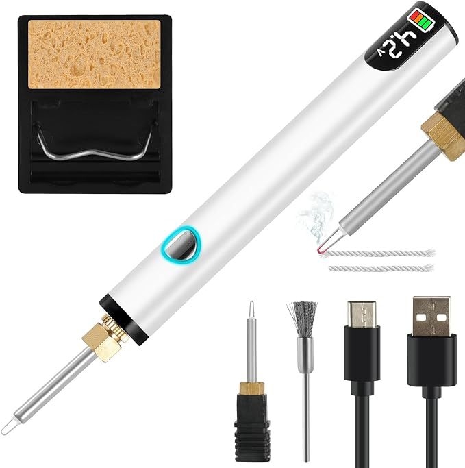 Επαναφορτιζόμενος εξοπλισμός καύσης για σύρμα κοσμημάτων, σετ με 2 ανταλλακτικά άκρες, ανοξείδωτος χάλυβας, 4.2V, για συγκόλληση και θερμική χαρακτική