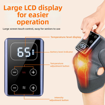 Μασάζ γόνατος με θέρμανση πολλών ζωνών για γόνατο, ώμο και αγκώνα · ευφυής έλεγχος θερμοκρασίας με 3 λειτουργίες · θέρμανση 45–65°C · ισχύς 7.5W, 5V/2A · θερμή συμπίεση μασάζ