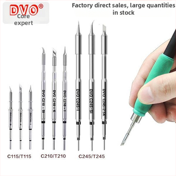 C210 litavimo antgalis; varis, be švino; antgalio formos: pointed head / knife head / curved head; temperatūros diapazonas 0–500°C; maksimali galia 150W; suderinamas su GVM/JBC/OSS/T26 stotelėmis