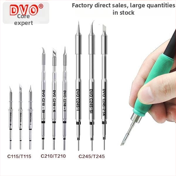 C210 litavimo antgalis; varis, be švino; antgalio formos: pointed head / knife head / curved head; temperatūros diapazonas 0–500°C; maksimali galia 150W; suderinamas su GVM/JBC/OSS/T26 stotelėmis