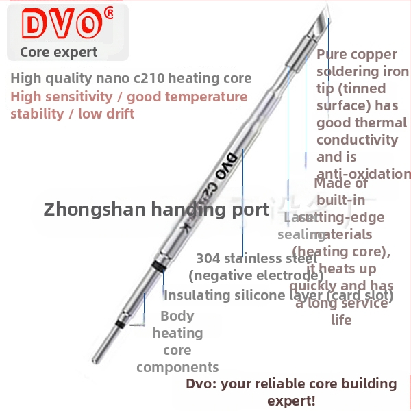 C210 litavimo antgalis; varis, be švino; antgalio formos: pointed head / knife head / curved head; temperatūros diapazonas 0–500°C; maksimali galia 150W; suderinamas su GVM/JBC/OSS/T26 stotelėmis