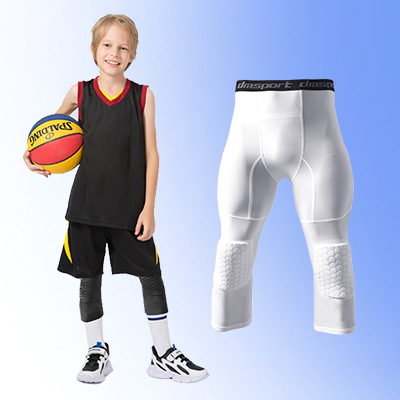 Παιδικά αθλητικά παντελόνια με προστασία γονάτων για μπάσκετ — πολυεστέρας, υψηλή ελαστικότητα, γόνατο προστασία (Πολυεστέρας; Προστασία γονάτων; Διαπνοή; Υψηλή ελαστικότητα; Για μπάσκετ)