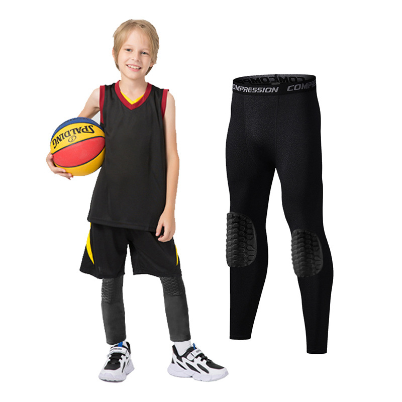 Παιδικά αθλητικά παντελόνια με προστασία γονάτων για μπάσκετ — πολυεστέρας, υψηλή ελαστικότητα, γόνατο προστασία (Πολυεστέρας; Προστασία γονάτων; Διαπνοή; Υψηλή ελαστικότητα; Για μπάσκετ)